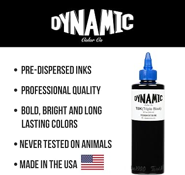 Dynamic Color Co Triple Black Ink Bottle 8oz | Sterilized and lot-numbered for full traceability; established American brand trusted by artists worldwide