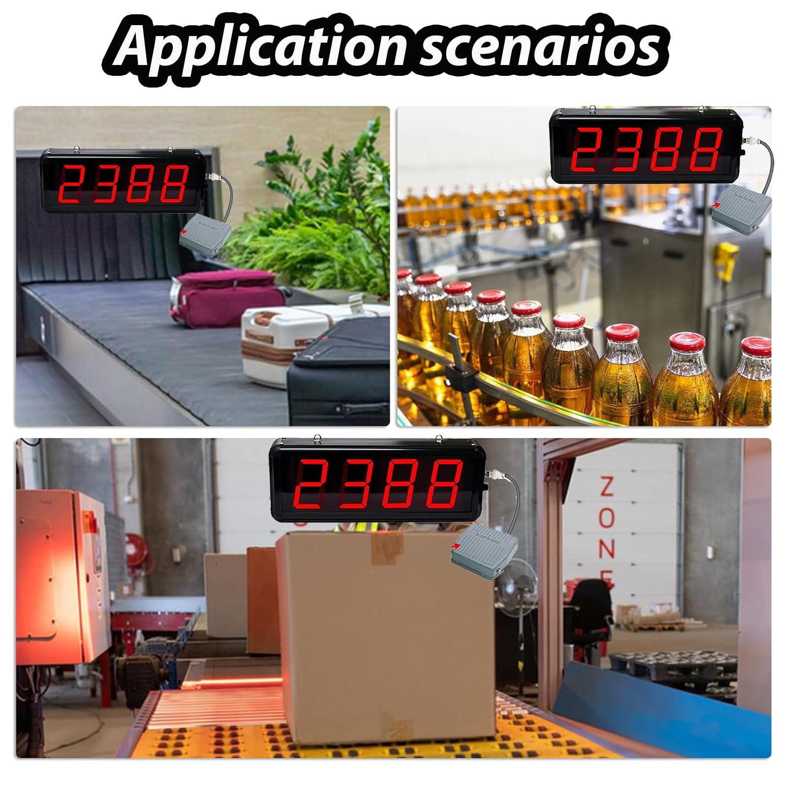 Contatore elettronico digitale con display rosso a 4 cifre e pedale, conteggi 0-9999, ideale per negozi, scuole e fabbriche