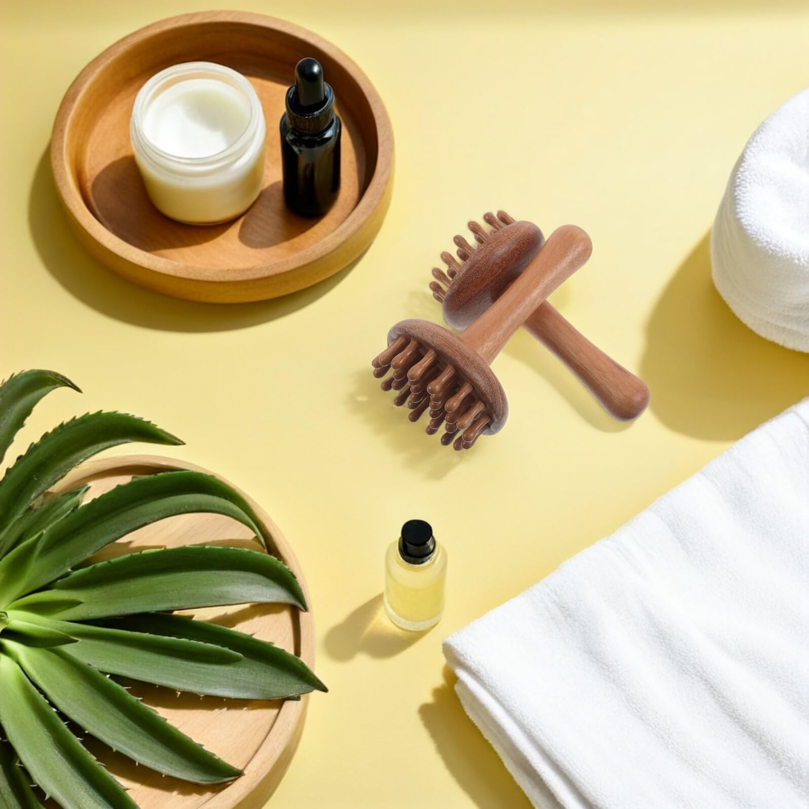 2 Stück Sandelholz Massagebürste mit Griff zur Meridianmassage und Akupunktur Breiter Zahnkamm für Entspannende Ganzkörpermassage zu Hause und Reisen