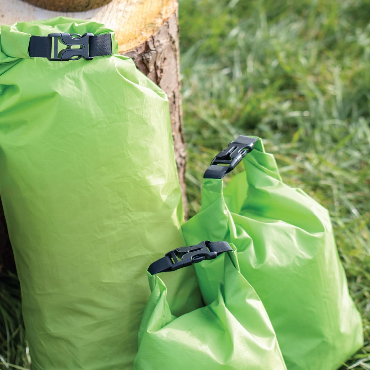 Milestone Camping Waterproof Dry Bags / Single Bag Or Set Of 3 / Roll Up Close / Easy To Spot Bright Green Or Orange Design / Great For Camping, Fishing, Skiing & Hiking Trips