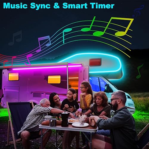 Miniatura 4 de TENDIST Tira de luces para toldo de autocaravana de 50 pies, control de aplicación de luz RGB de 12 V, impermeable IP67, iluminación LED para