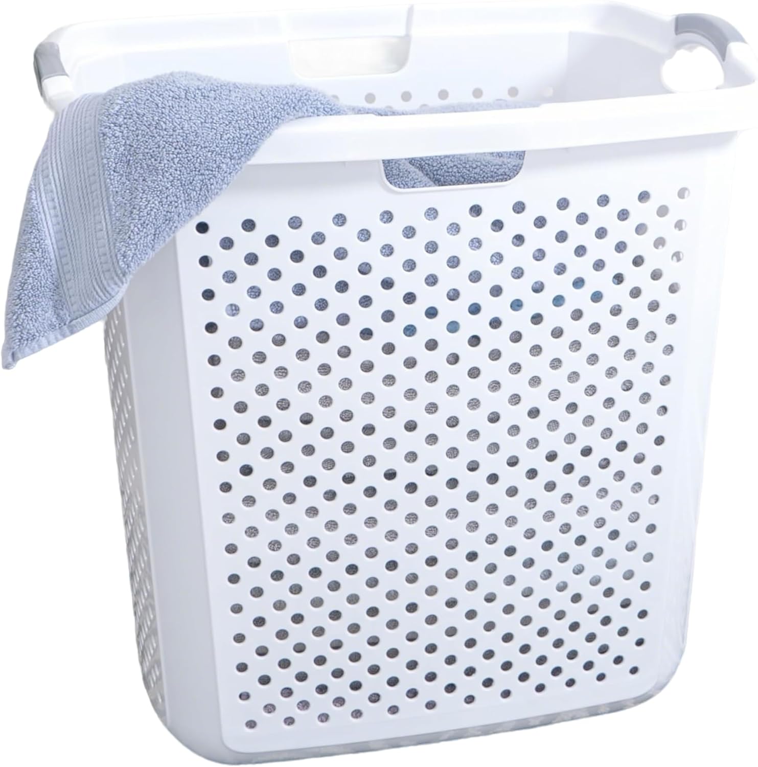 2.5 Bushel Heavy-Duty Laundry Hamper – Extra Large 90L Plastic Basket, 360° Ventilated, 110 lbs Load, Dual Ergonomic Handles, No Assembly, Sturdy White (Holds 100+ lbs) (1)