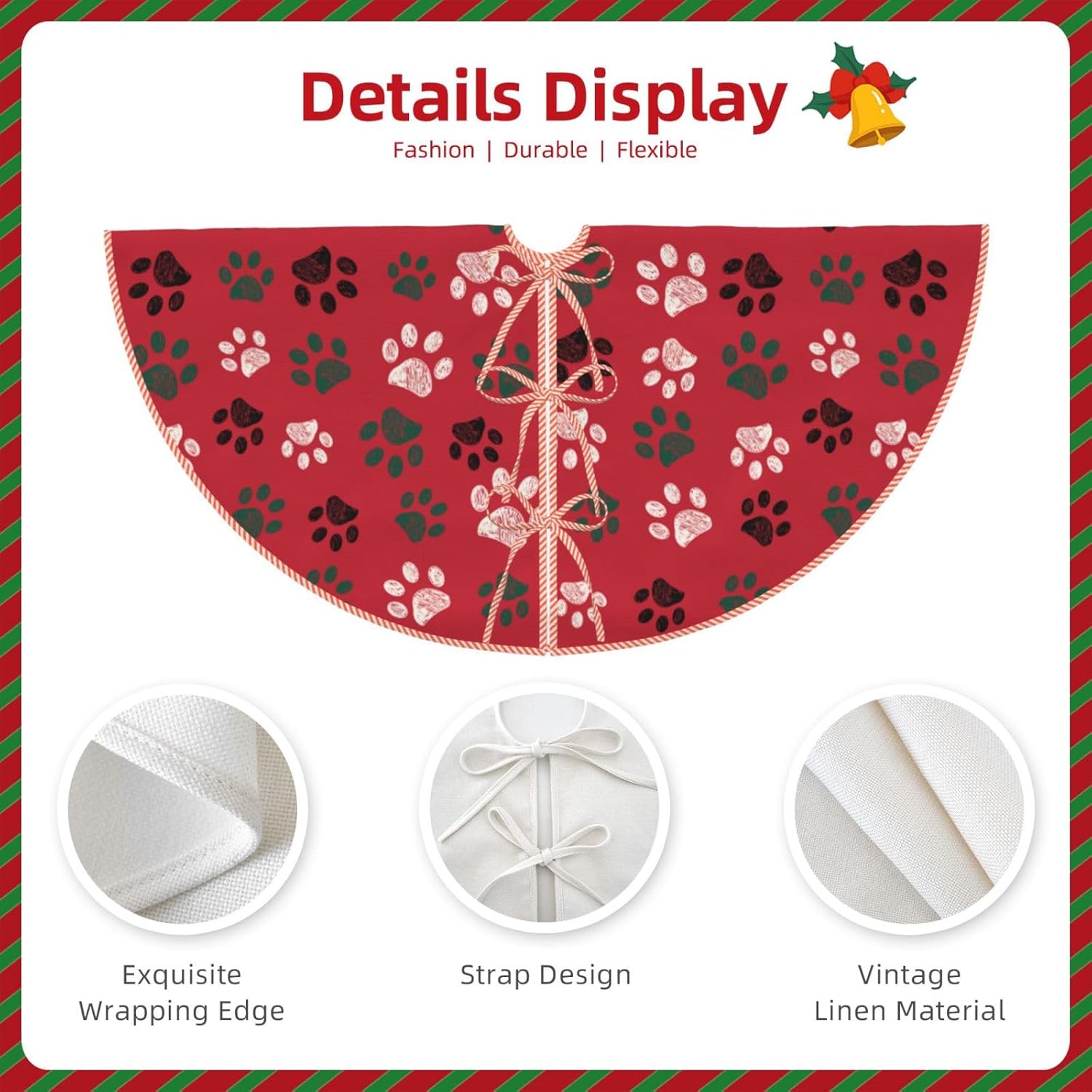 Xmas Dog Paws Christmas Tree Skirt, 48 Inch Xmas Tree Skirts Mat Ornaments for Happy New Year Merry Christmas Xmas Holiday Party Decorations Indoor Outdoor Home Decor