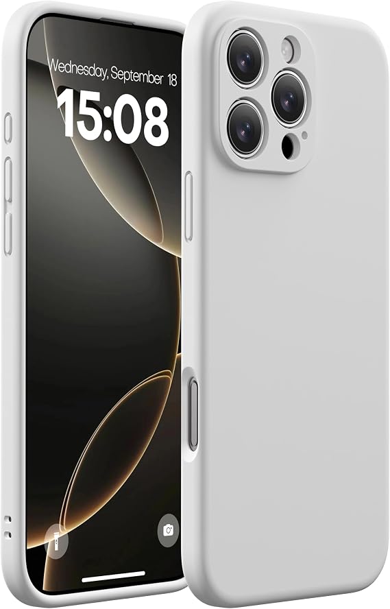 CellEver 高耐久シリコンケース iPhone 16 Pro Max用 カメラ保護 アンチオイルコーティング ミリタリー 落下防止 ソフト 傷のない 内側 ホワイト