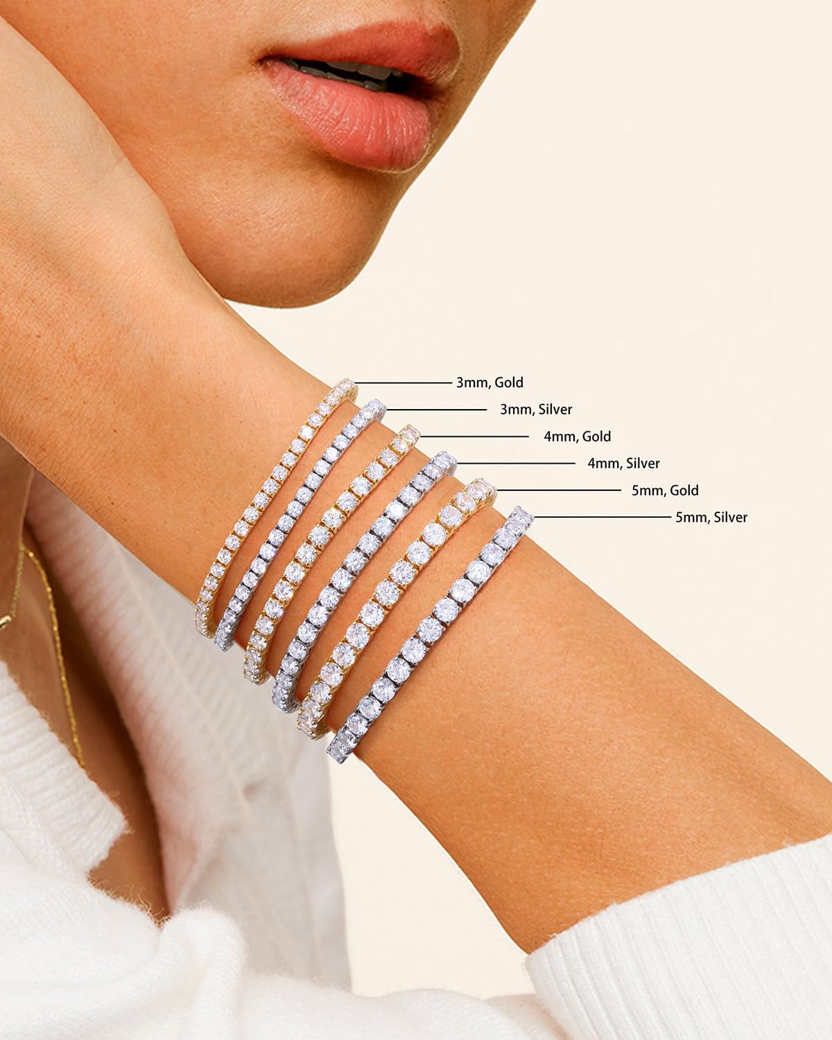 KissYan Tennis Bracelet for Women, 14K Gold Plated Classic Round Cubic Zirconia Simulated Diamond Bracelets Dainty Jewelry Gifts - Image 4