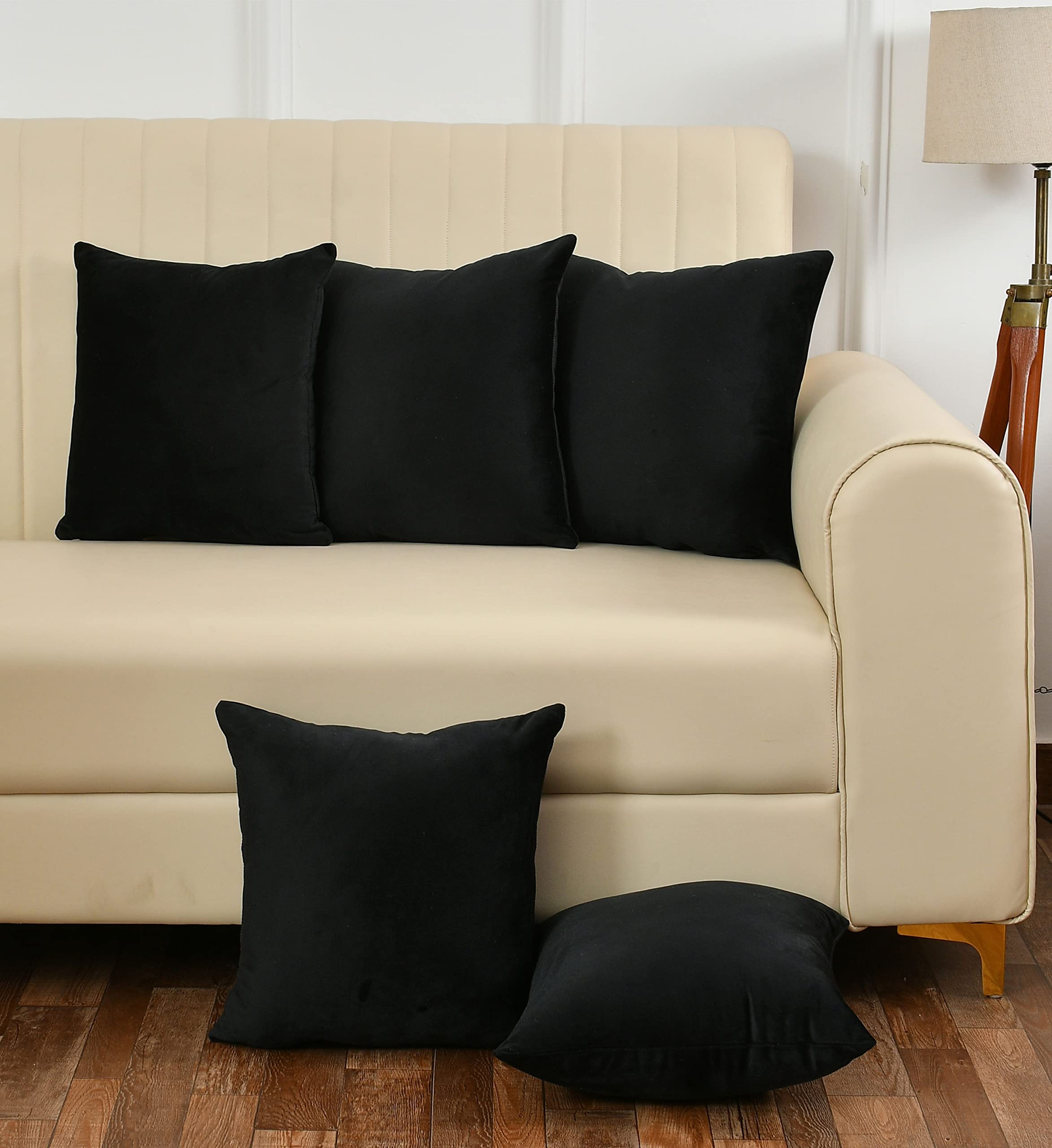 Yellow Weaves Soft Velvet Fabric Cushion Cover 16 X 16 Inches, Set Of 5, (Black), 250 TC-image-14