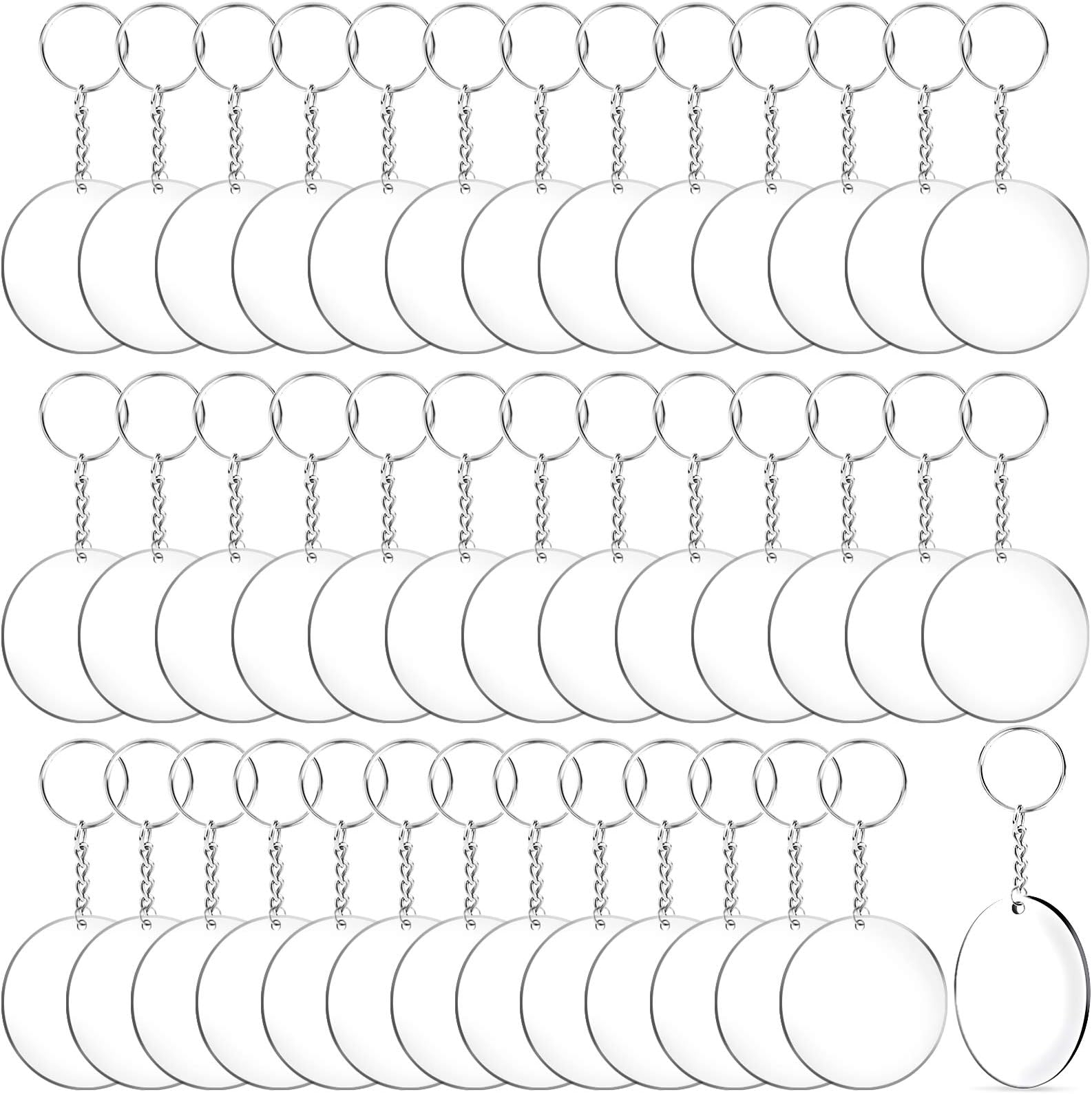Duufin 120 Pieces Acrylic Keychain Blanks Set Clear Acrylic Keychain Blank 2 Inch Acylic Round Blanks with Key Chain Rings for DIY Projects and Crafts
