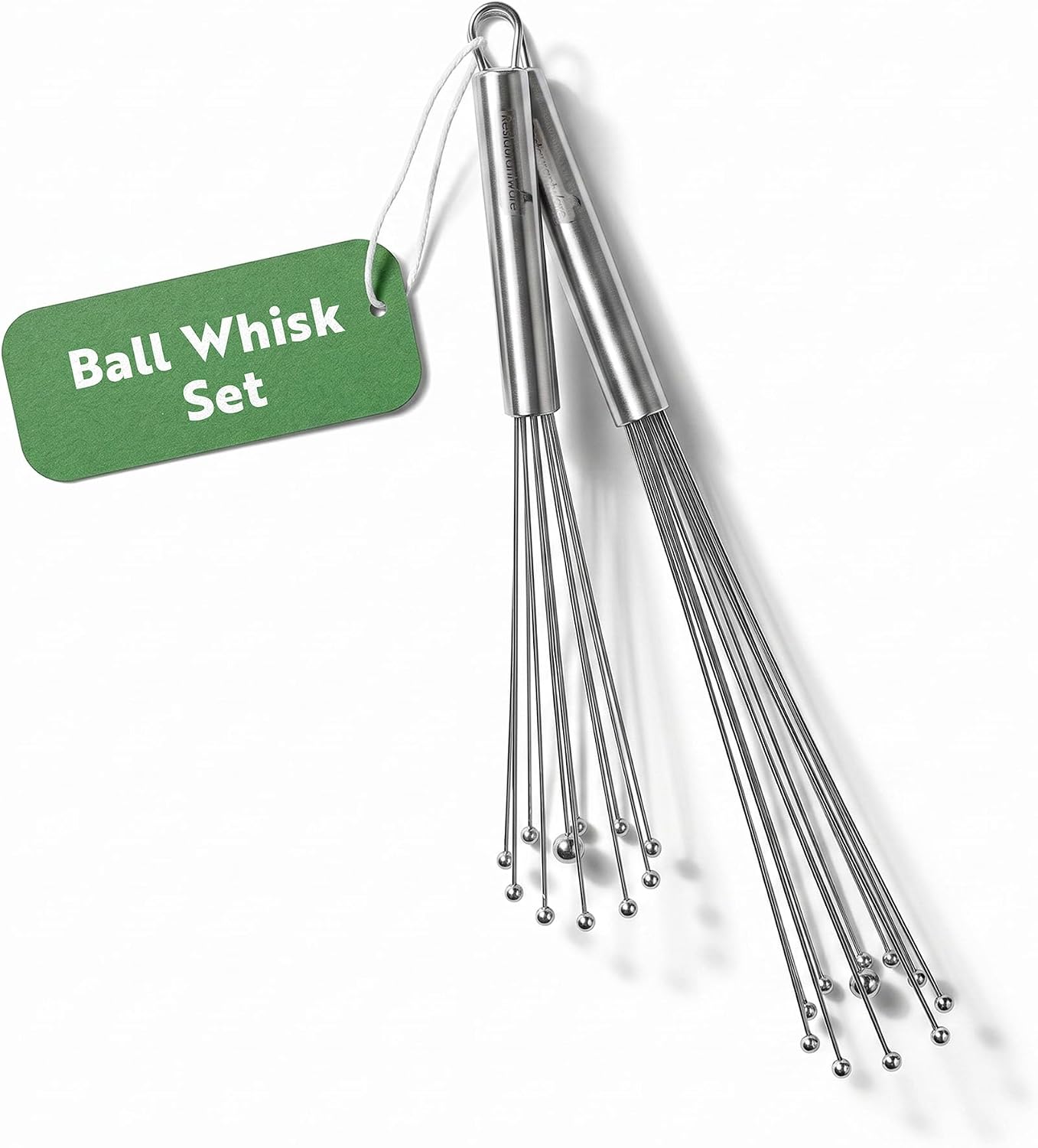 Restaurantware 2-Piece Stainless Steel Ball Whisk Set - German Standard 10.6" & 12.6" Egg Beater with Ergonomic Handle, Dishwasher Safe - Manual Mixer Cooking Whisk Set for Baking, Stirring, Beating
