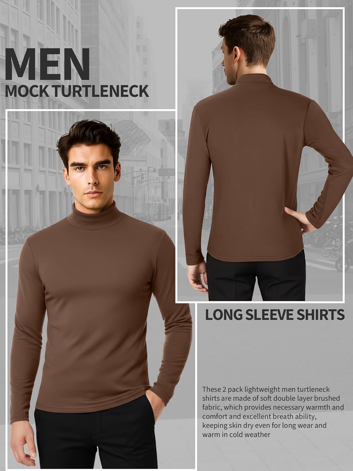 2 Pack Men Mock Turtleneck Long Sleeve Shirts Double Sided Fleece Thermal Pullover Sweater Slim Fit Base Layer Top - Image 4