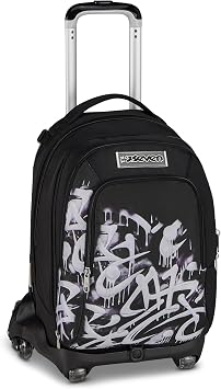 Seven Trolley Jack 8 Wheels Detach PLUMPY LINE BOY, Black, 34 L, Decomposable, Detachable Backpack, 4 in 1, Cross-over System, Multifunctional Pockets, Elementary and Middle School, Children, Boys