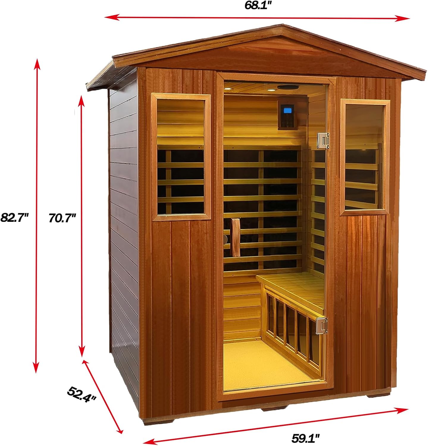 Outdoor Sauna 4 Person Low EMF Far Infrared Sauna for Home, 2050W Mahogany Wooden Sauna Room for Outdoor Indoor Home, with Blue-Tooth, LCD, LED