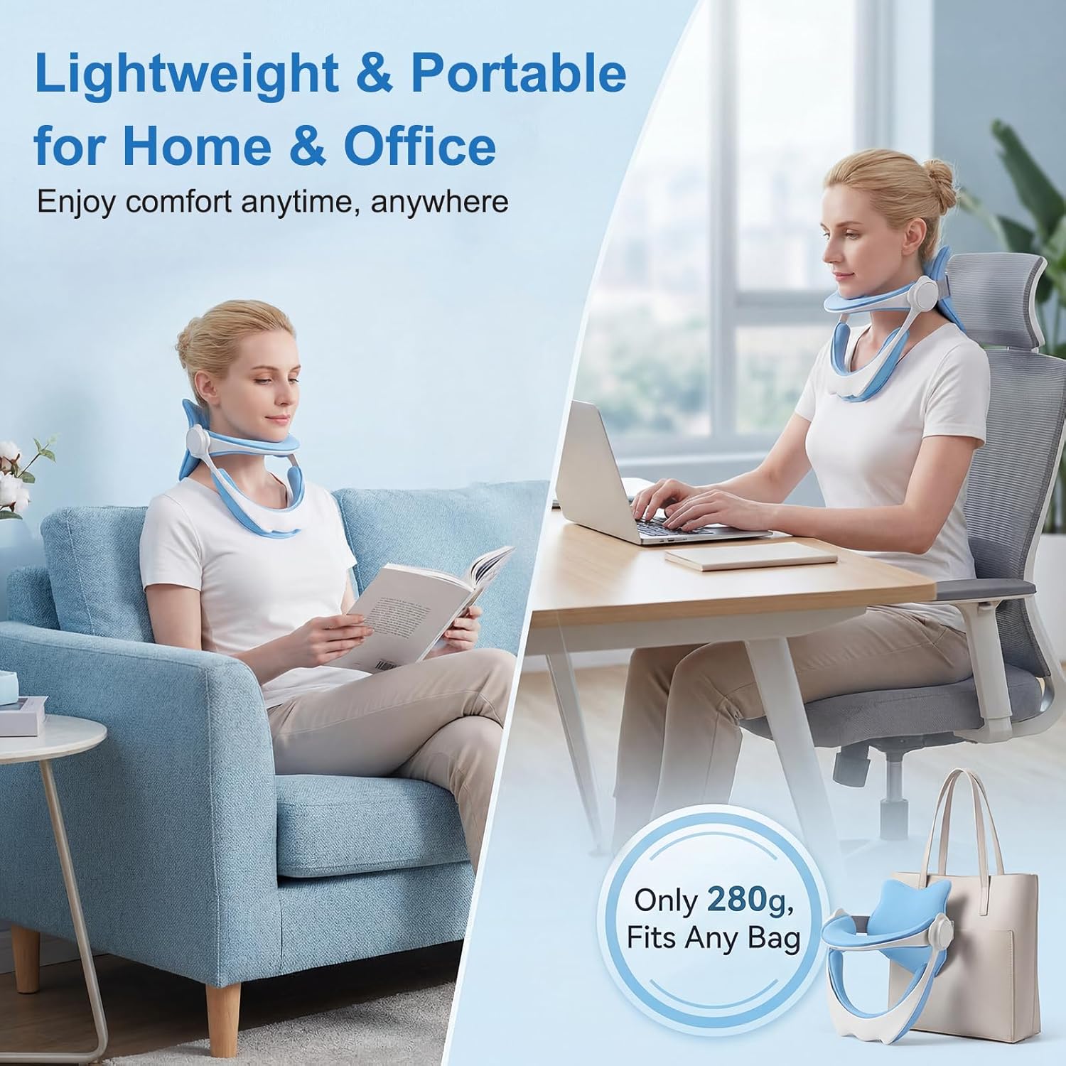 Neck Brace for Neck Support - 360° Adjustable Neck Stretcher & Posture Corrector for Tech Neck, Neck Hump Relief, Foldable Cervical Collar for Office, Home and Travel, Fits Neck 12.0"-18.0"