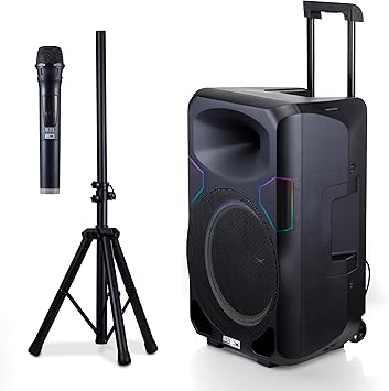 Altec Lansing Portable Speaker SOUNDROVER PRO 650, 650W Peak Power, Bi-Amplified, LED Lighting, Wireless Mic Included, Aux Input, Wall Powered Perfect for Parties, DJ and Karaoke