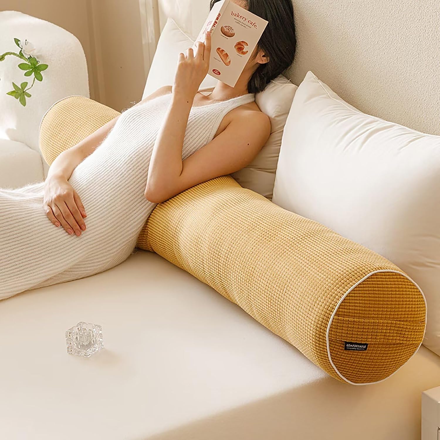 Long Bolster Round Body Pillow with Removable Cover Cylinder Bolsters Cylinder Body Pillow for Adults Long Bed Pillows for Sleeping Pink