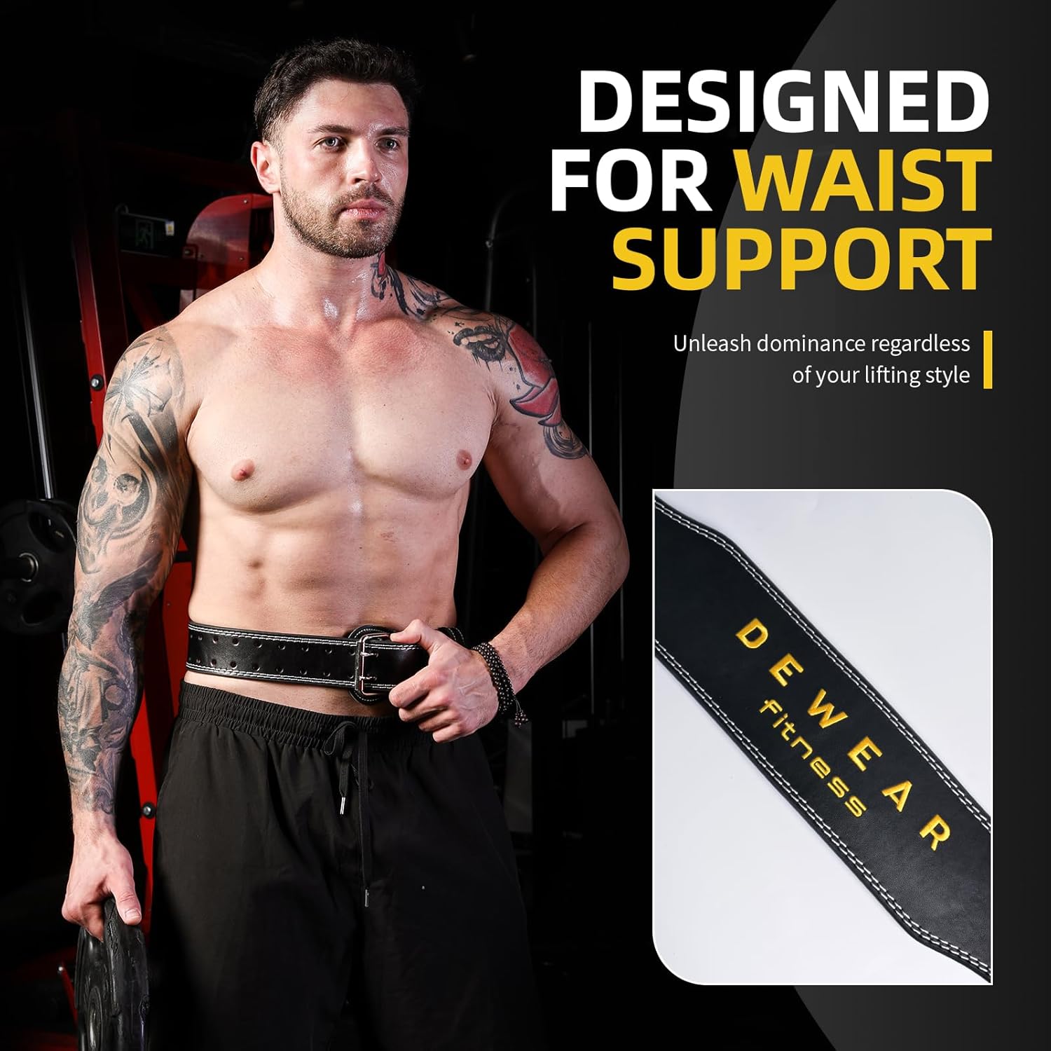 Genuine Leather Weight Lifting Belt, 4”& 6” Padded Lumbar Back Support, 10 Adjustable Holes, Gym Weight Belt Ideal for Deadlift, Powerlifting, Bodybuilding and Squat - Image 7