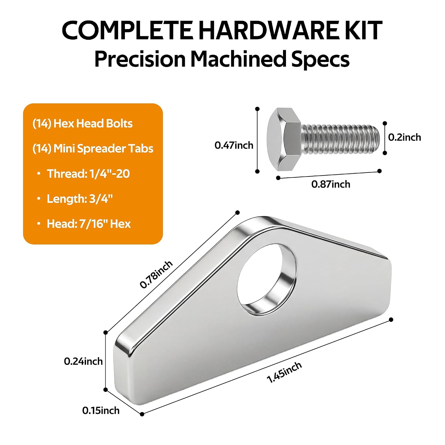 BBC Valve Cover Bolt & Spreader Tab Kit, 14pc Polished 304 Stainless Steel Hardware for Big Block Chevy 396 427 454 502 (1965–1987), 1/4"-20 Hex Head Bolts