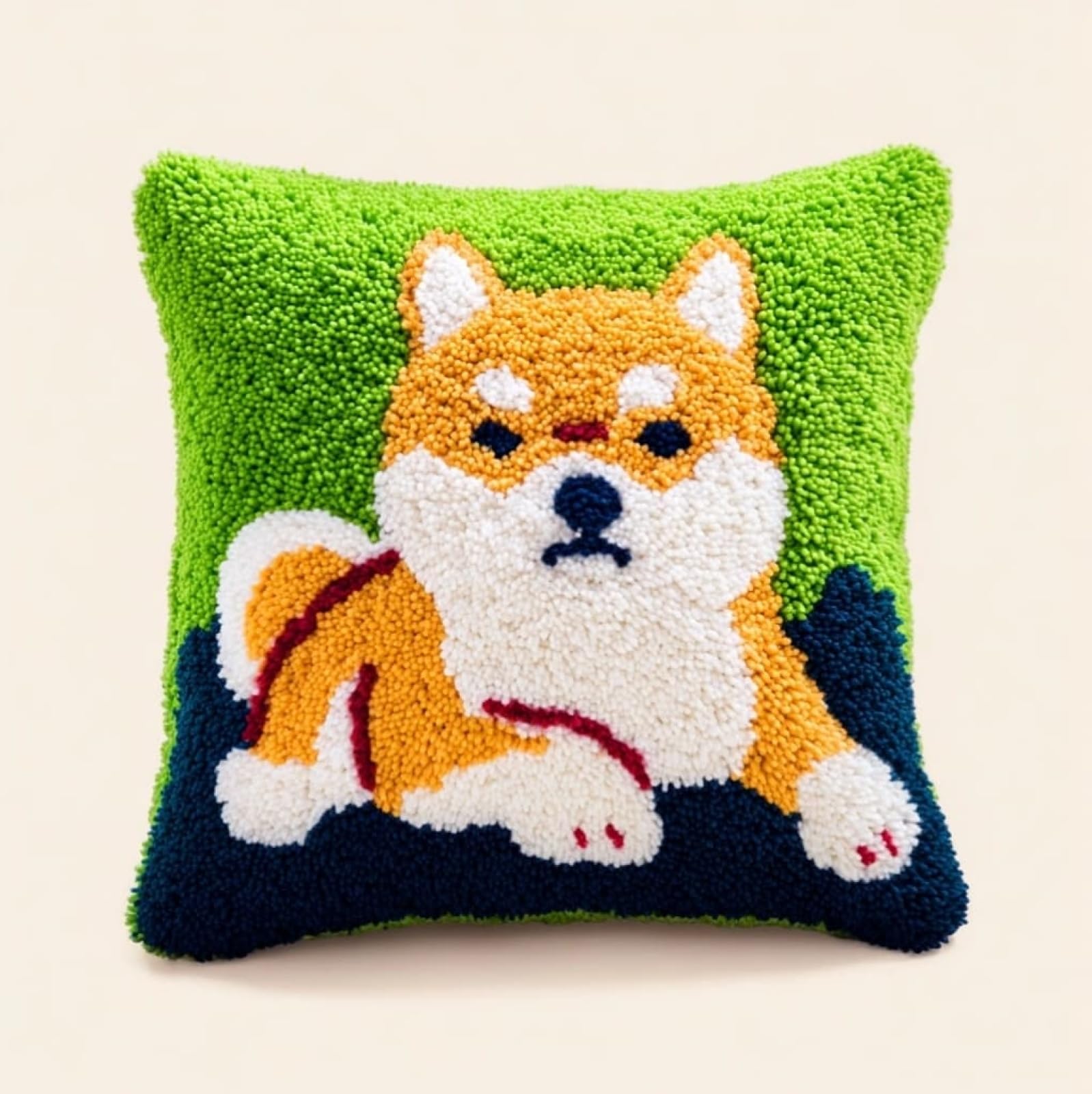 Axiangzik Latch Hook Pillow Kits 17X17in,Cute Akita Inu Printed Pillowcase Latch Hook Kits For Beginners Adults Diy Handmade Cushion Decoration Sofa