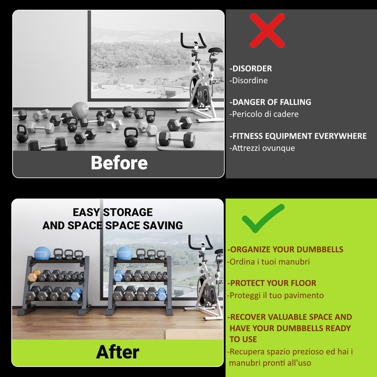 FFitness Rastrelliera per Manubri 3 Livelli Supporto Porta Pesi Bilanciere Kettlebell Rack Carico Max 500 Kg Espositore in Acciaio Multifunzione