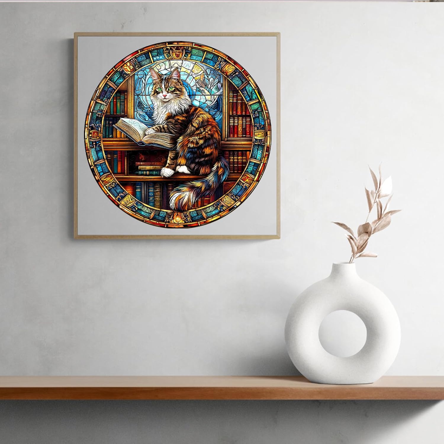 KAAYEE Wooden Puzzles for Adults-3D Visual Effect Maine Cat Library Wooden Jigsaw Puzzles Unique Shape Advanced Wood Puzzle Adults (11.4 * 11.4in 200pcs)