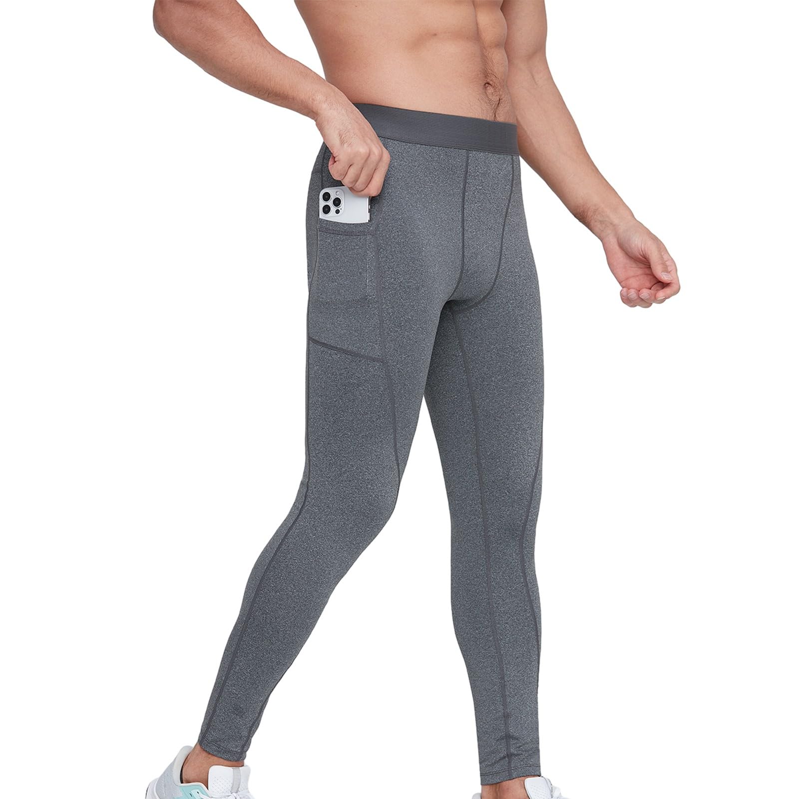 Hotfiary Men's Compression Pants Athletic Workout Running Tights Leggings Gym Basketball Baselayer Side Pocket Full Length
