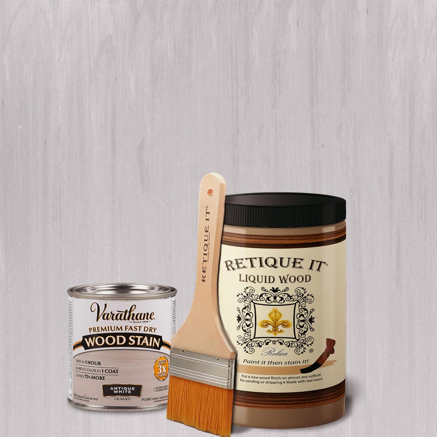 Retique It Liquid Wood - Quart Light Wood w/Antique White Stain-Stainable Wood Fiber Paint-Put a fresh coat of wood on it (32oz LW, Ant White)