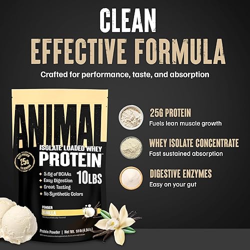Vista 21 de Animal Whey Polvo de proteína aislada de suero de leche, para recuperarse después del entrenamiento, baja en azúcares sumamente digerible, sabor