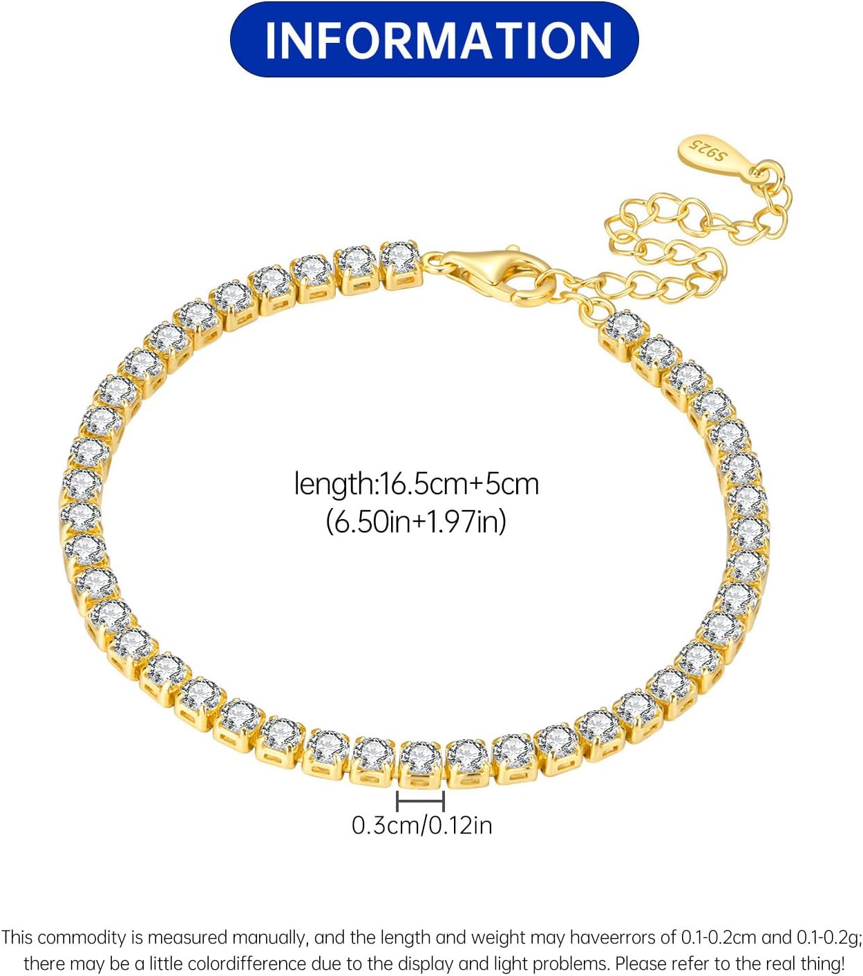 Tennis Bracelet with Sparkling 5A Cubic Zirconia 925 Silver Bracelets for Women Adjustable Bracelet for Women Bracelets Gift for Mom Wife