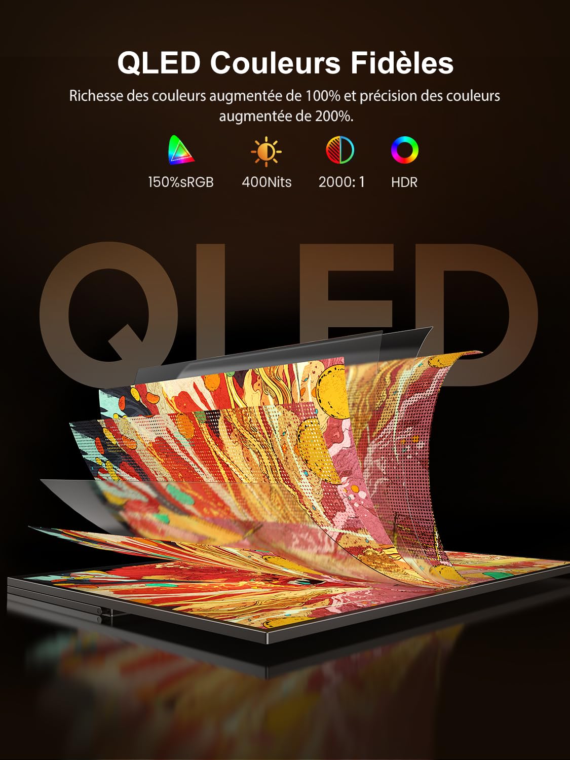 UPERFECT 16 Pouces 2K 144Hz QLED Moniteur Portable, 2560x1600 150% sRGB