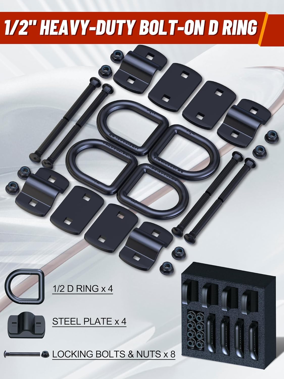 1/2" D Rings Tie Down Anchors, 12000LBS Heavy Duty Bolt-On Forged D Rings with Thicken Reinforcing Plate, Trailer Tie Down Anchor Hooks for Truck Bed, Trailer and Cargo, 4Pack, Black - Image 5