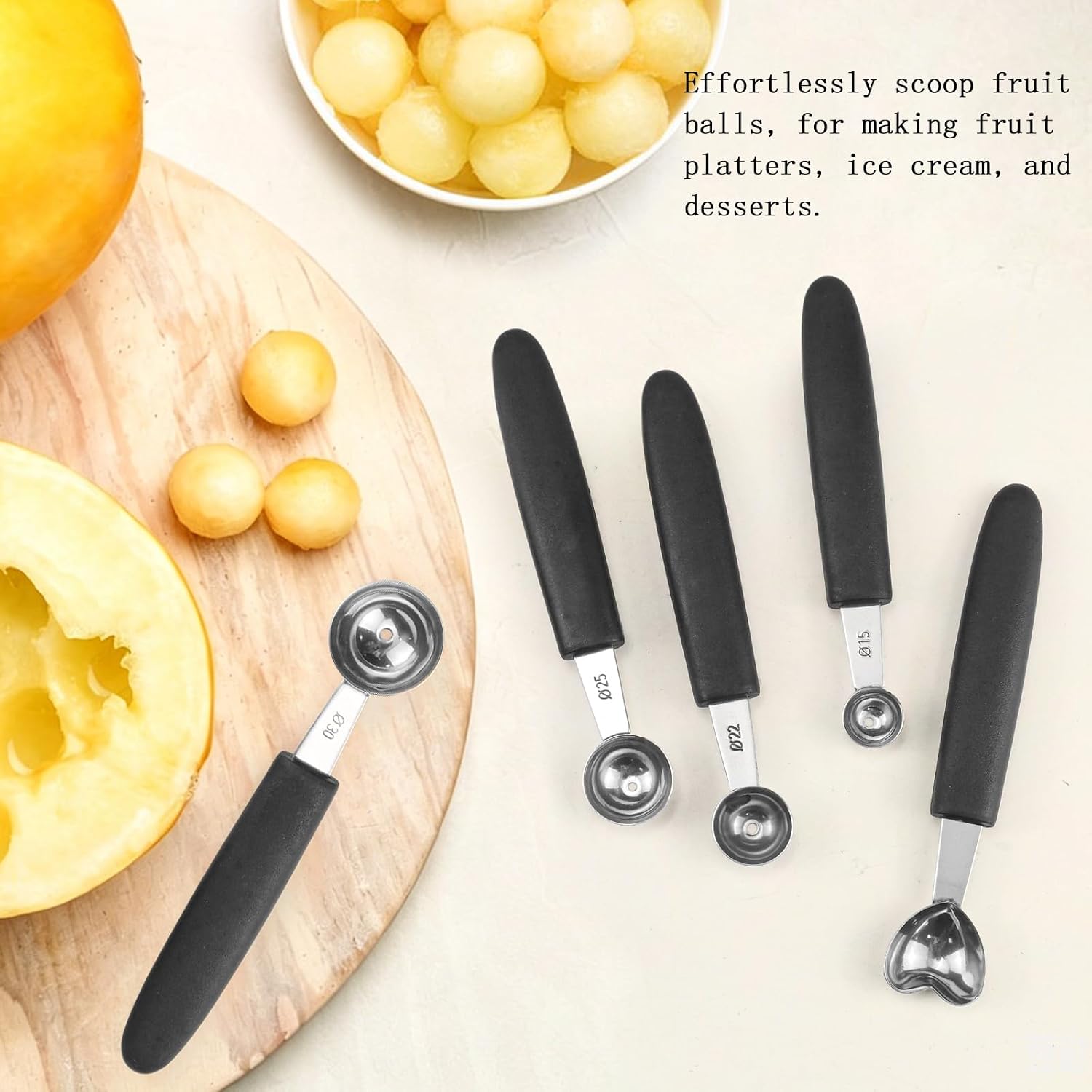 5 Pcs Stainless Steel Fruit Scoop Set with Heart Shaped Scoop