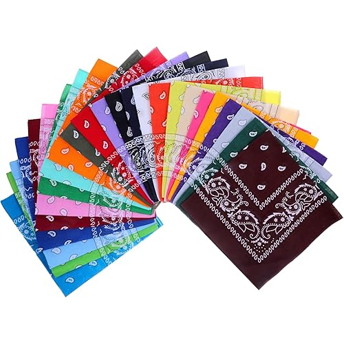 100% Cotton Paisley Printed Bandanas 24 PCS 22x22 Inches Fine thick Bandanas for Men and Women Square Bandana Scarf Head Wraps Paisley Cowboy Bandana Handkerchiefs for Hair