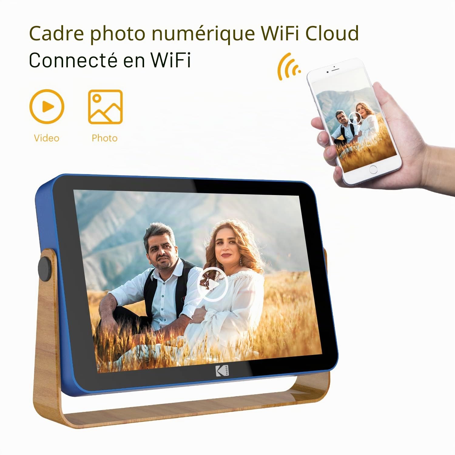 KODAK RWF-108V 10" - Cadre Photo Numérique Wi-FI, Écran IPS Tactile 1280x800, Stockage 32 Go, WiFi 6 Dual-Band, Batterie 4000 mAh, Contrôle App, Lecteur Multimédia - Bleu