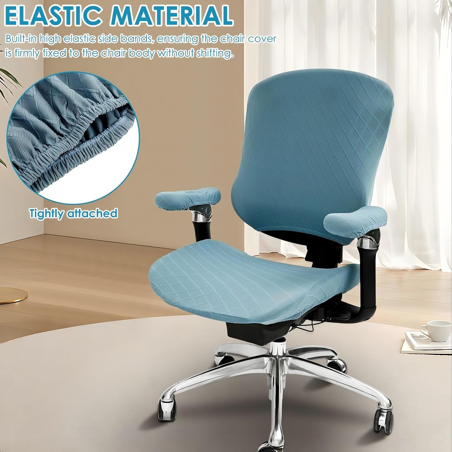 2 Sets of 4PCS Office Chair Covers, Stretchable Universal Computer Chair Seat Cover, Protective Cushion Backrest Cover, Desk Armrest Slipcover Pads for Office Rotating Chair, Blue
