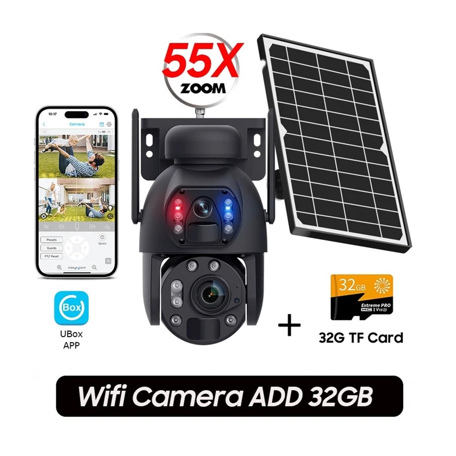 Telecamera Solare Di Sicurezza WiFi Da 10MP Doppia Lente Zoom 55X 4G SIM Sorveglianza Esterna Domestica PTZ CCVT Rilevamento Umano Monitoraggio Monitor IP