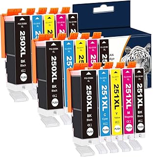 Karl Aiken 15 Pack - Compatible Ink Cartridges for Canon PGI-250 & CLI-251 XL Inkjet Cartridge Compatible With Canon Pixma MG5420 MG5450 MG5520 MG5620 MG6320 MG6350 MG6420 MG7120 MX722 MX725 MX922 MX925 iX6820 iX6850 iP7220 iP7250 iP8720 iP8750