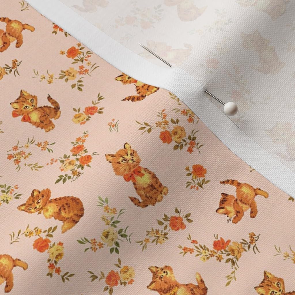 Spoonflower Fabric - Kittens Tiny Cat Kitten Retro Vintage Mid Century Art Cats Orange Printed on Petal Signature Cotton Fabric by the Yard - Sewing Quilting Apparel Crafts Decor