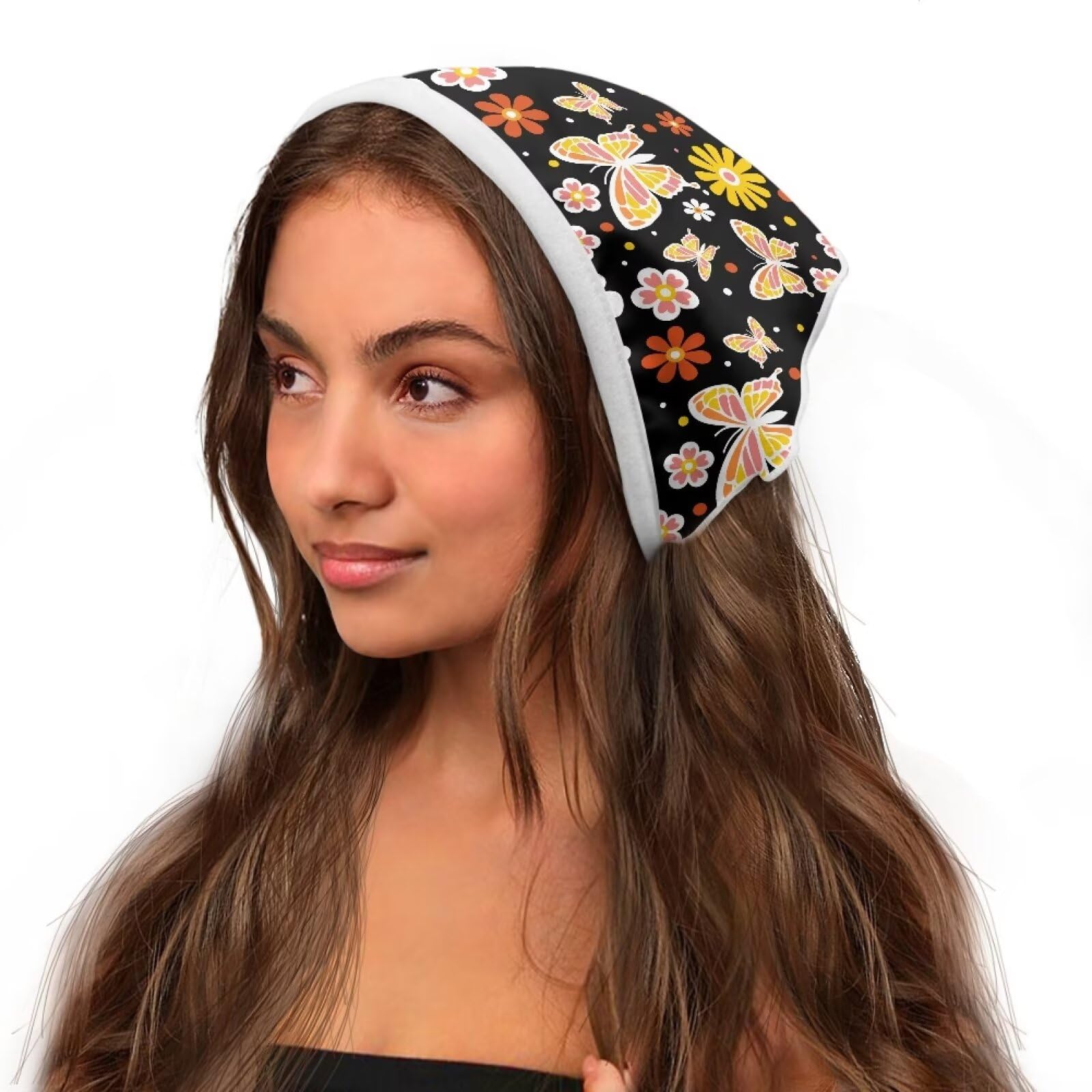 Headband y2k Shiny Printed Headscarf in Brown with Multicolor Butterfly Motif Milwaukee Leather | Bling Designed Wide Headbands-Headwraps  main image 4