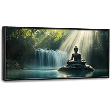 SweetFox Extra Large Buddha Framed Wall Art for Living Room, Zen Buddha Statue Pictures Oversized Wall Decor Forest Waterfall Big Canvas Painting Print Artwork for Bathroom Master Bedroom 60L X 30W