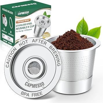 CAPMESSO Reusable K Cups for Keurig 1.0 Stainless Steel Coffee Pod Metal Refillable K Cup - Universal Coffee Filters for Keurig 1.0 Coffee Maker, Eco-Friendly, Innovative Design