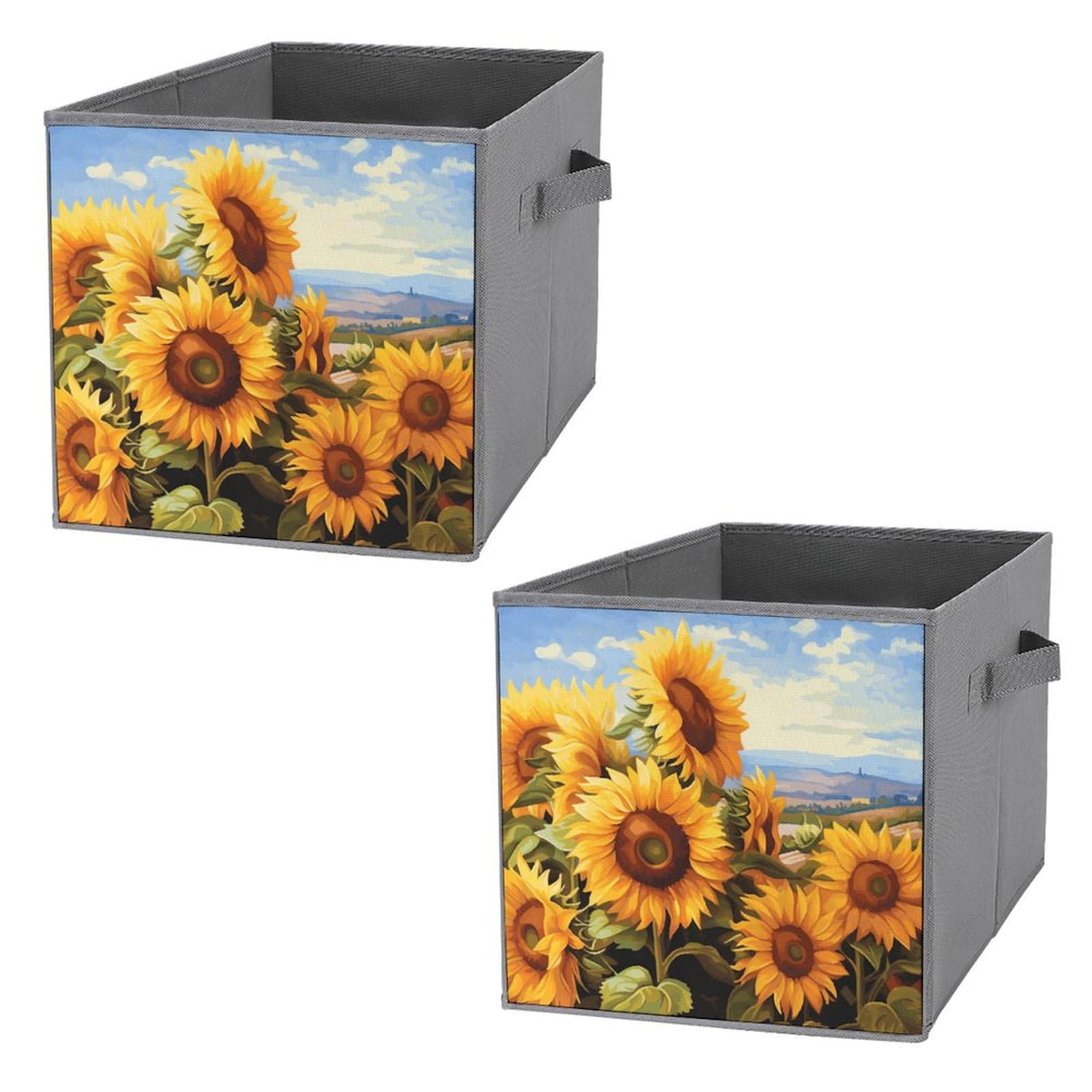 Panier de rangement pour étagères motif peinture tournesol élégant