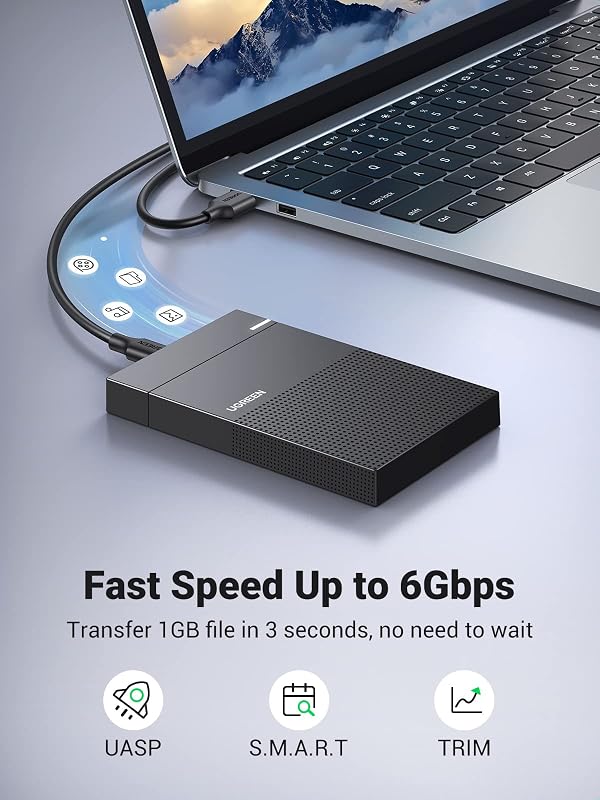 UGREEN Hard Drive Enclosure USB C 3.1 Gen 2 Type C to 2.5 inch SATA SSD HDD Case, Tool Free External Hard Disk Adapter Housing for 9.5mm 7mm SATA I II III Up to 10TB, Support UASP 6Gbps by UGREEN - Image 2
