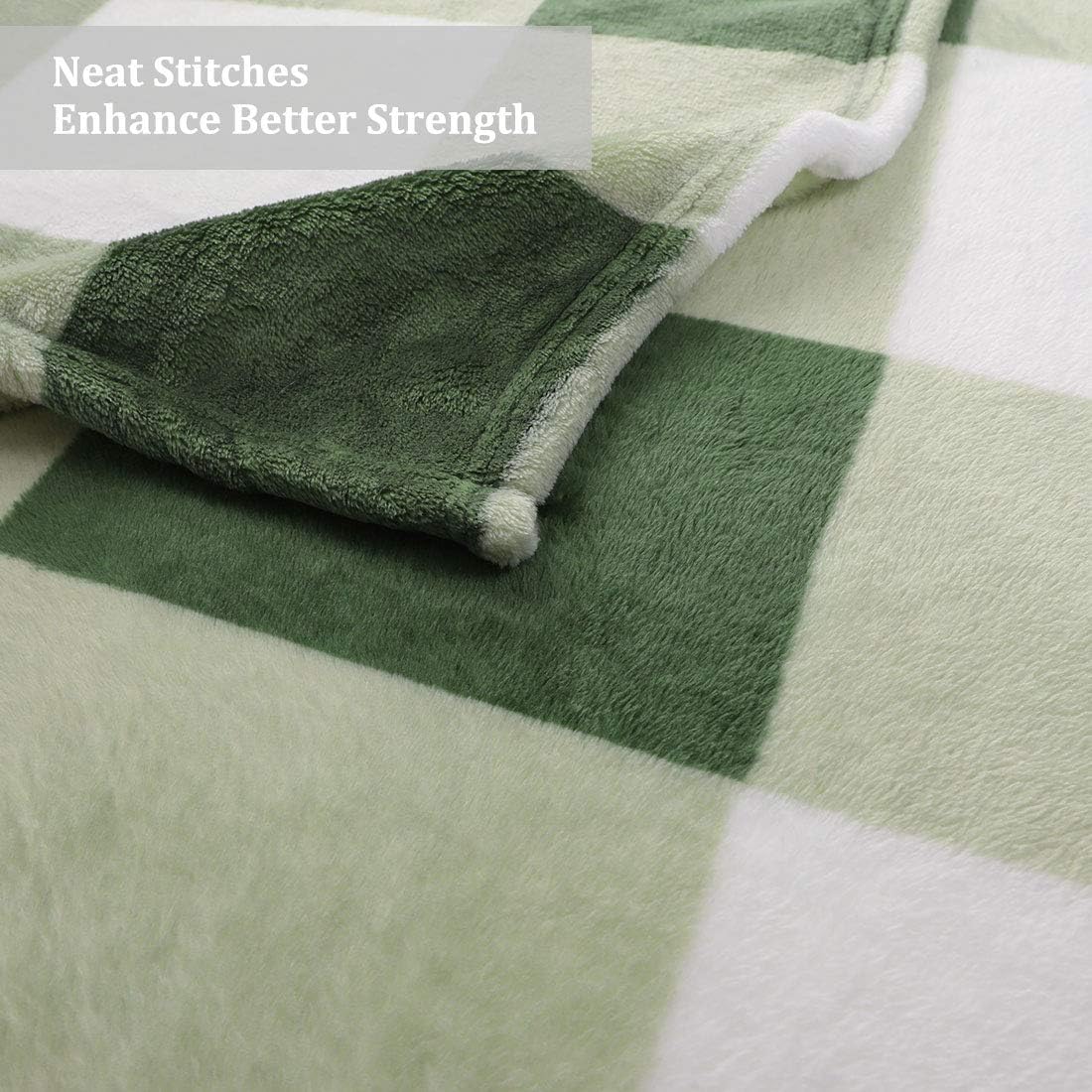 PiccoCasa Plaid Flannel Fleece Blanket Twin Size, Soft Buffalo Checkered Throw Blanket, Tartan Decorative Plush Blanket for Couch Sofa Bed, 60" x 78", Green and White