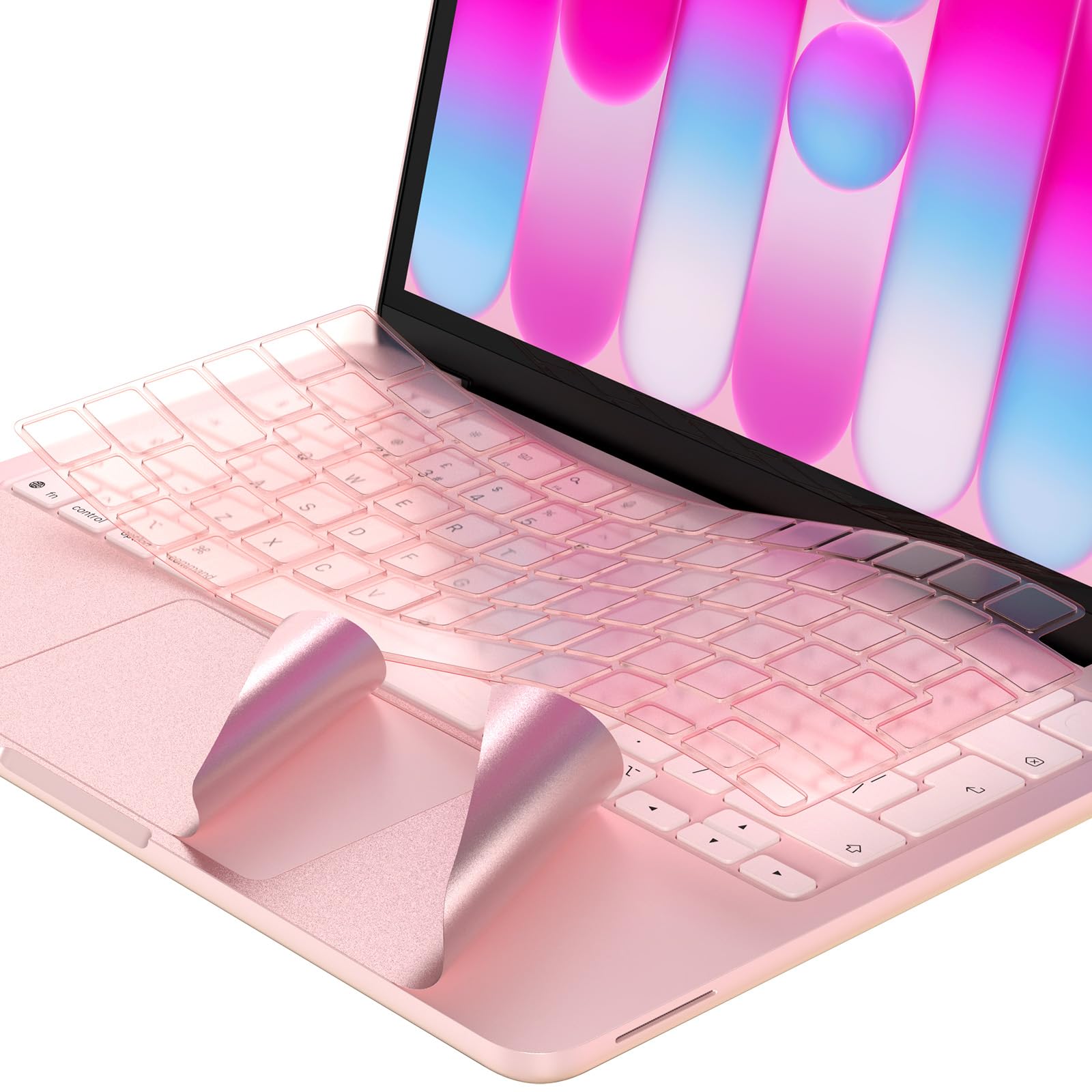 EooCoo Ultrafino Protector de Teclado Compatible con MacBook Neo de 13 Pulgadas (2026), Chip A3404 A18 Pro [Color Oficial 100% Idéntico], Diseño EU con Reposamanos y Protector de Trackpad - Rosa
