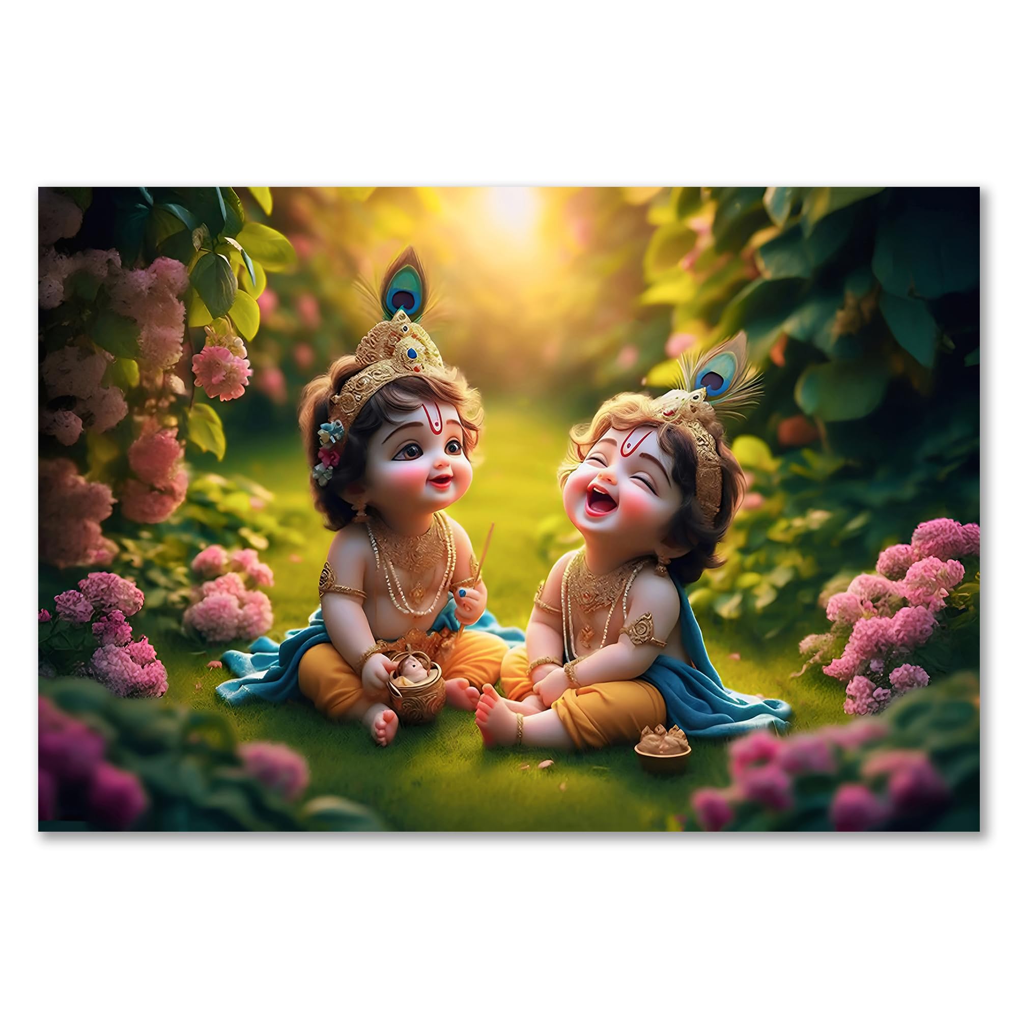 PICTURE CREATIONS Bal Gopal Baby Krishna Poster - 12 x18 Inches Laddu Lord Makhan Chor Painting Religious Poster for Pregnant Women for wall (Design 17)