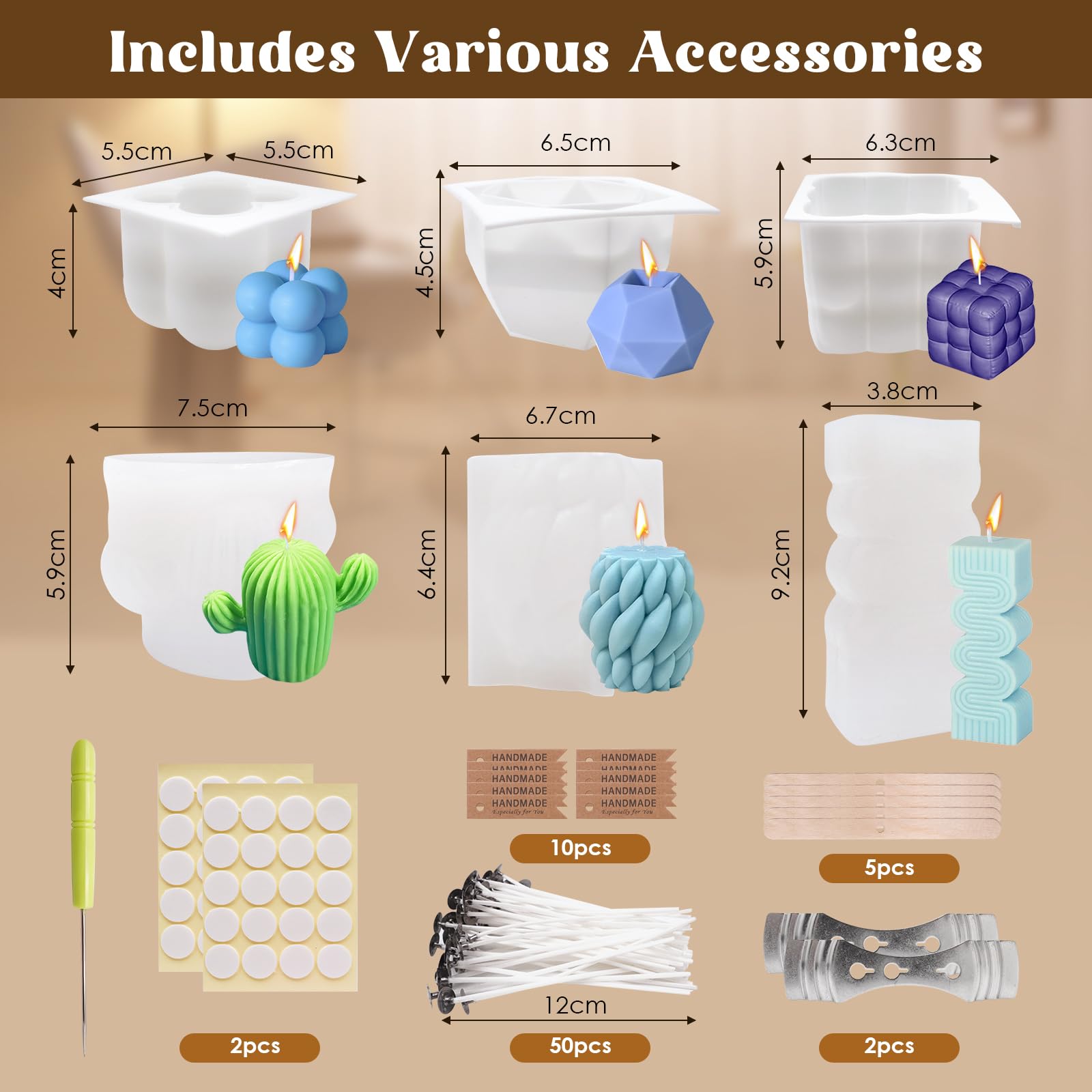 Set 6 Stampi Per Candele In Silicone Fai Da Te | 3D Con Accessori | Per Saponi E Decorazioni