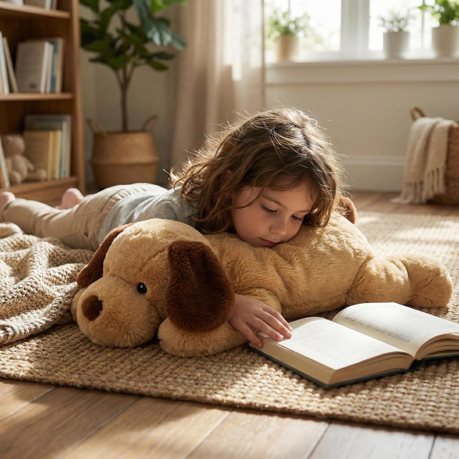 Large Weighted Puppy Dog Stuffed Animal Plush Toy for Kids and Adults with Embroidered Eyes and Removable Weight Pack - 28 Inches, 5 lbs