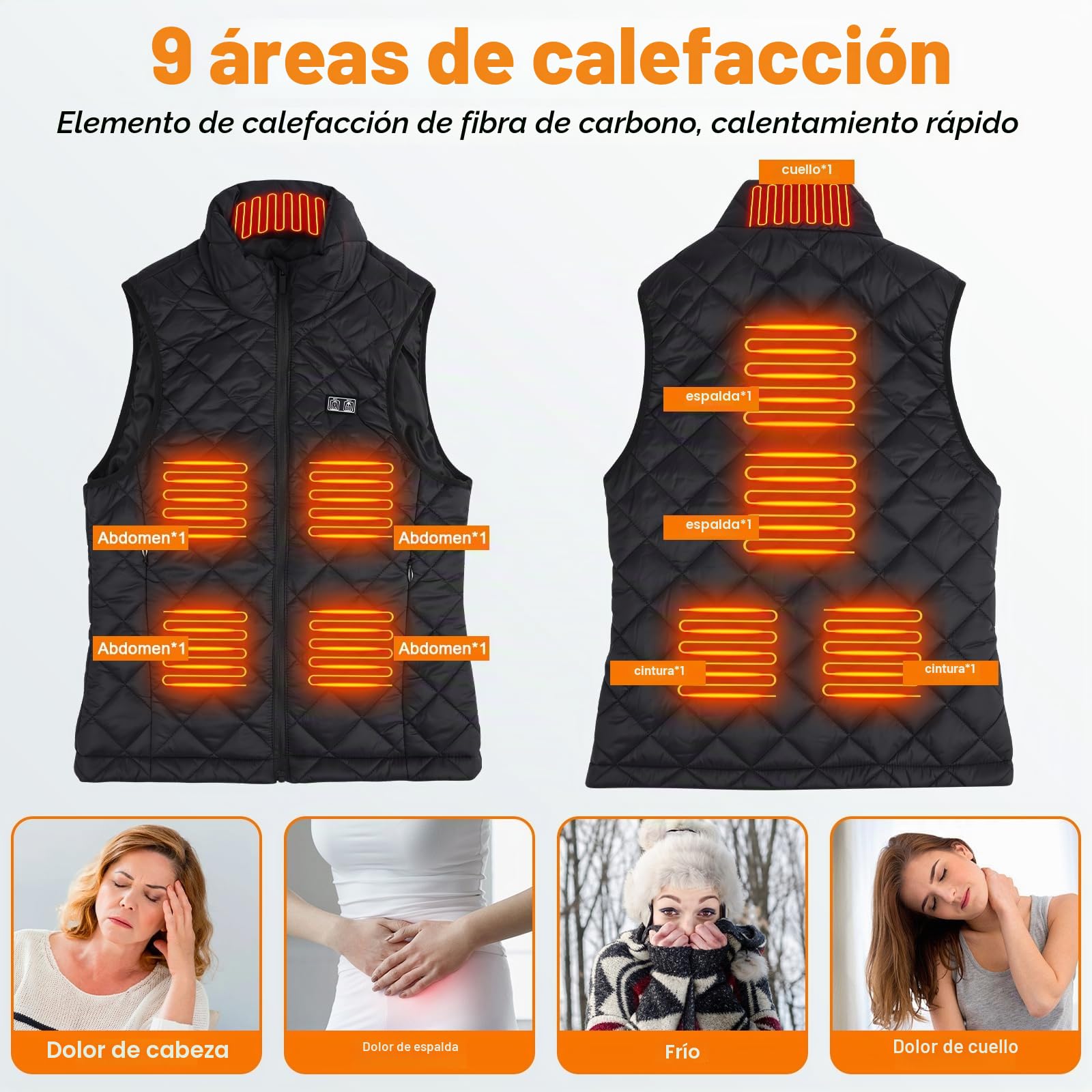GuKKK Chaleco Calefactable, 20000mAh Chaleco con Calefacción Eléctrica USB para Mujeres Hombres, Carga Chaqueta Calefactora 9 Zonas de Calentamiento, Chaleco Térmico Ajustable con 3 Temperatura