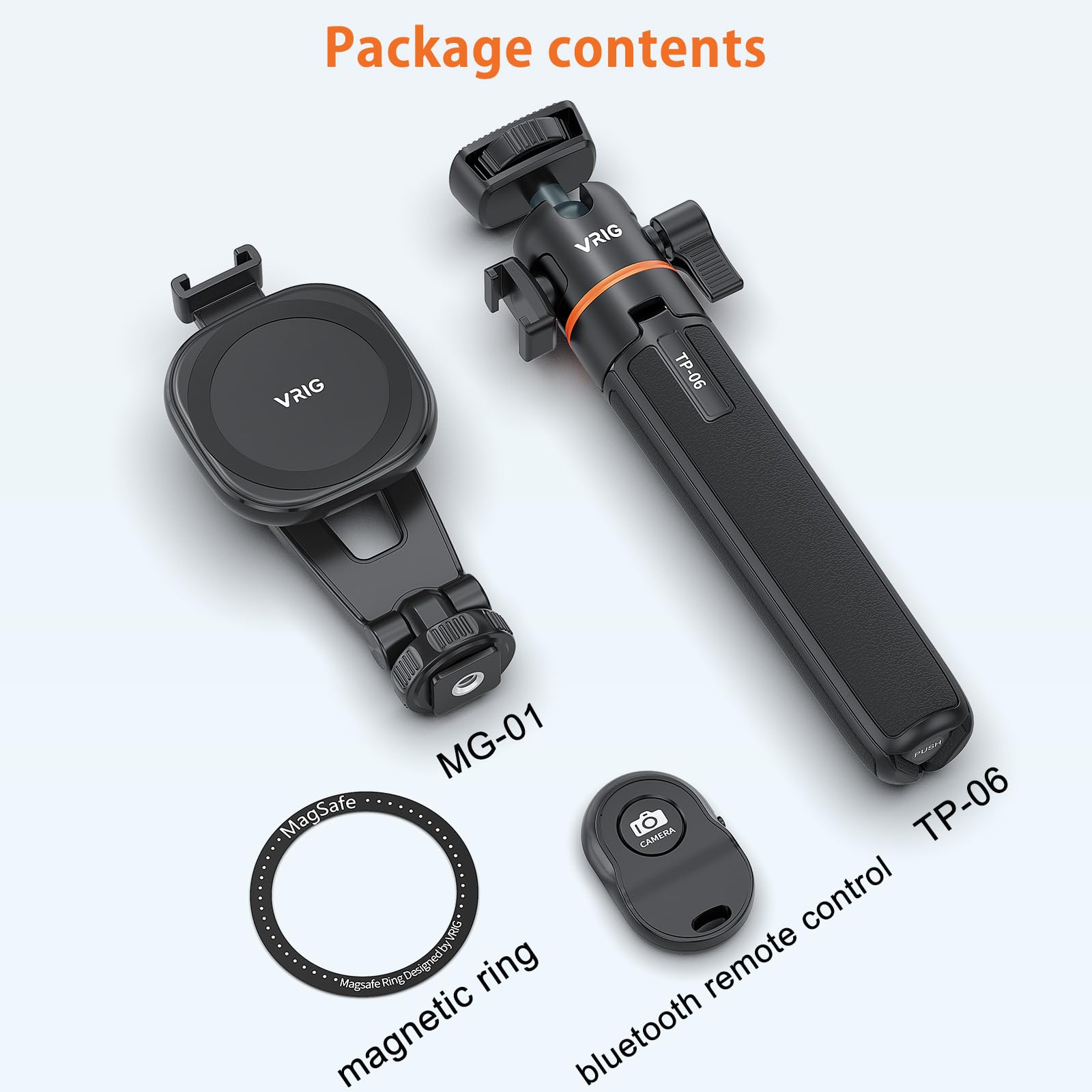 VRIG Treppiede magnetico per cellulare, compatibile con MagSafe, TP-06+MG-03, treppiede per telefono da 54,9 cm, estensibile e magnetico, con telecomando wireless, treppiede per iPhone 14, 13, 12 e