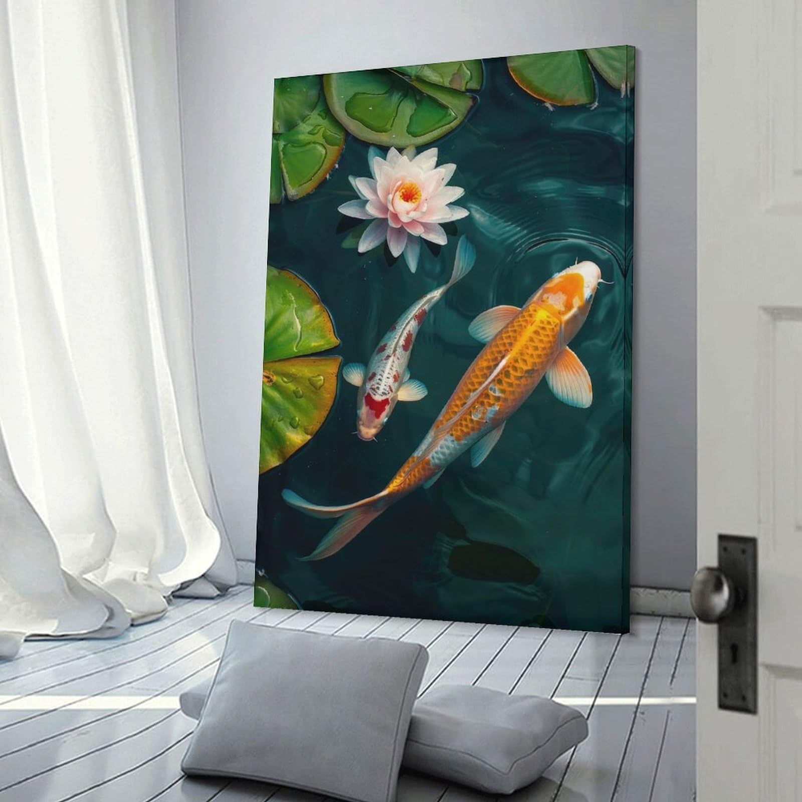 Junmoney Wall Picture Print Koi Fish And Water Lily, 20x30inch(50x75cm), for Hallway, Bedroom Or Modern Interiors, Thoughtful Wall Decor for Art Lovers