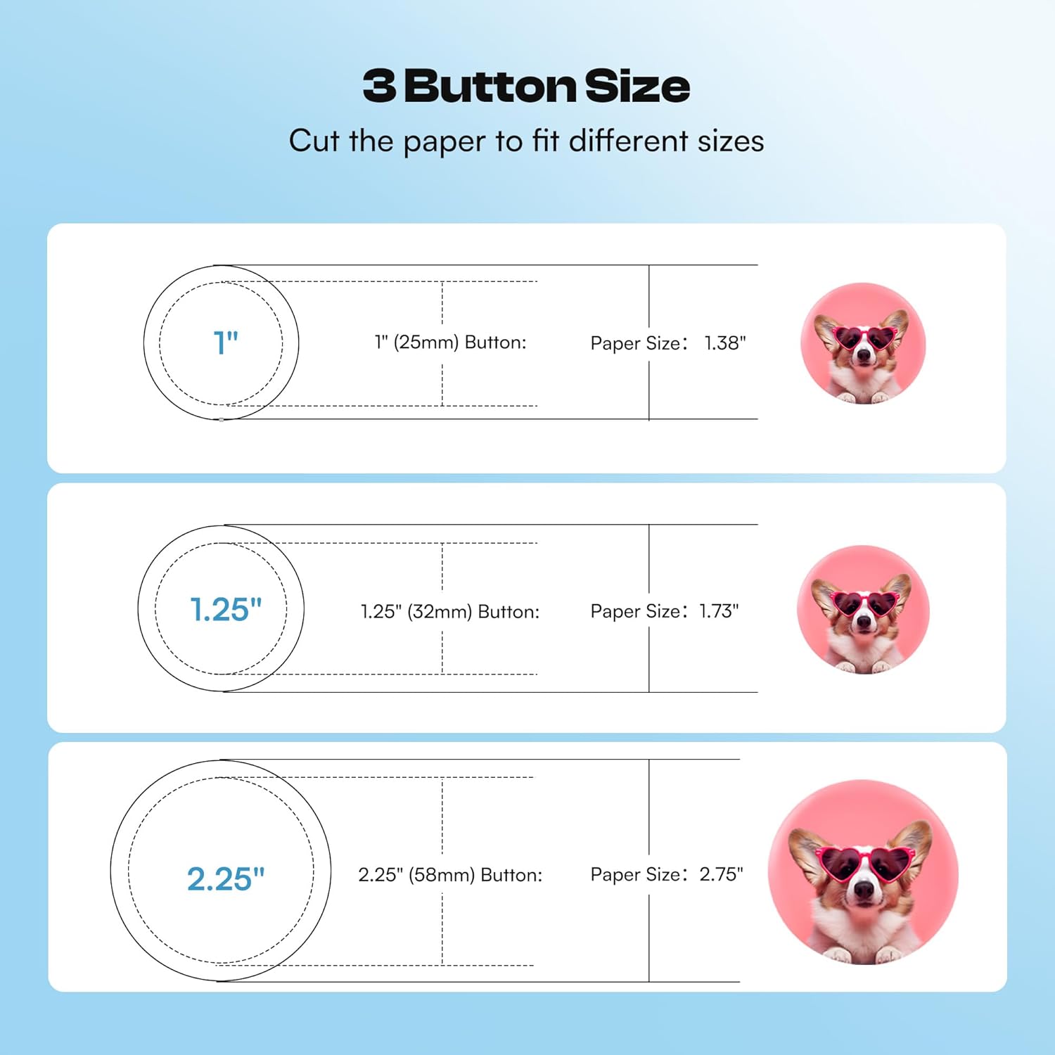 Caydo Button Maker Machine Multiple Sizes, 1+1.25+2.25 Inch Pin Maker Machine Kit, 3 in 1 Button Press Machine Making Kit with Maker Supplies for Fridge Magnet Keychain Bottle Opener DIY Crafts